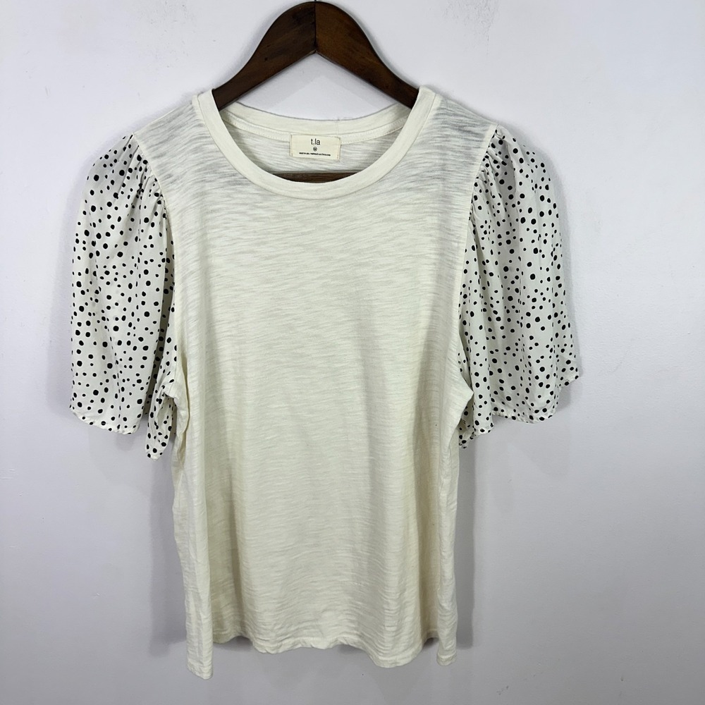 t.la Anthropologie Top‎ M White Polka Dot Puff Sleeve Blouse Cottagecore Retro